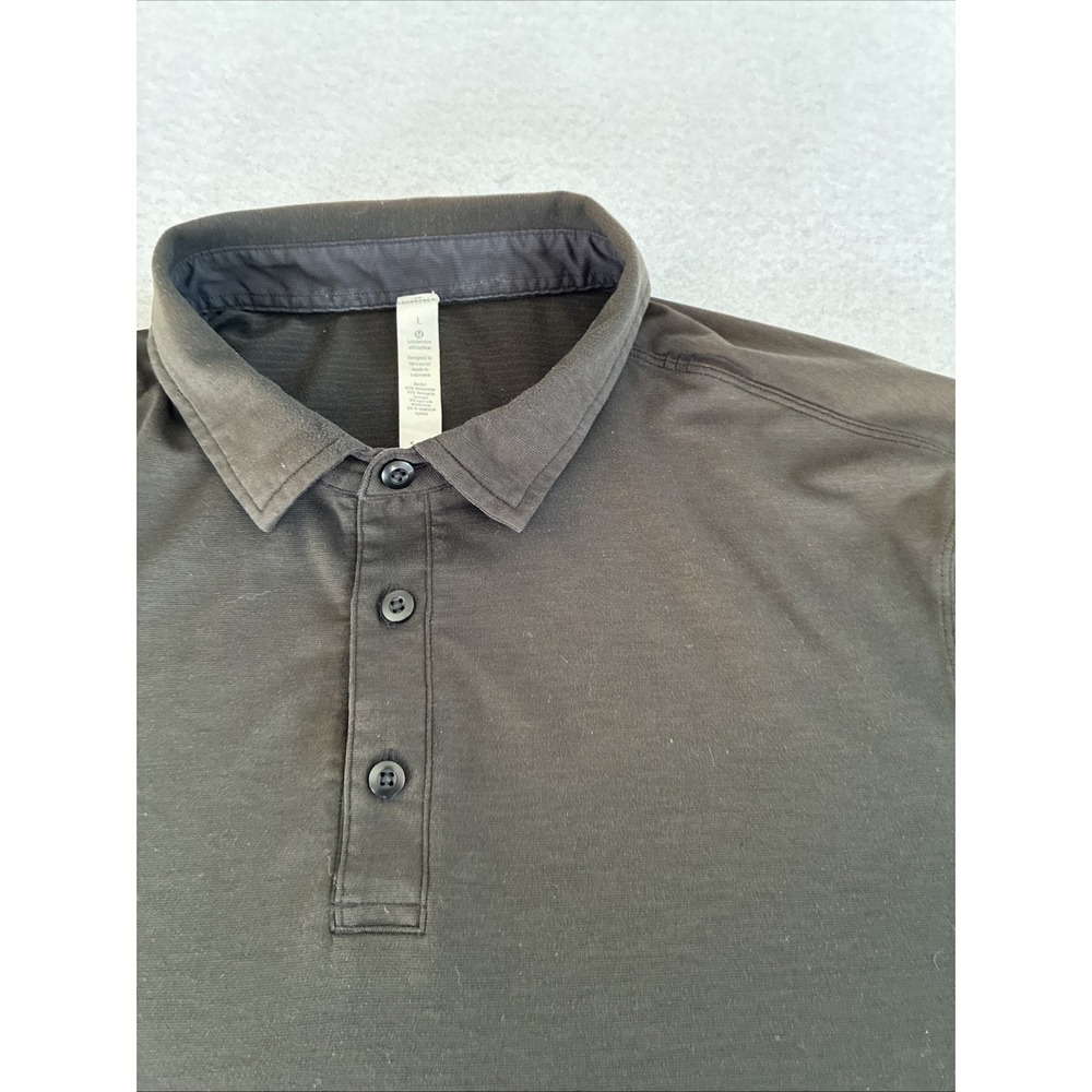 Lululemon Black Performance Polo Shirt Large Athletic Stretch Golf Casual Flaw